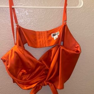 Satin orange bra top and flowy pant set
